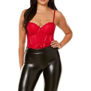 Sexy Red Pleather Lace Cup Bodysuit Spirit Halloween Costume Womens Large